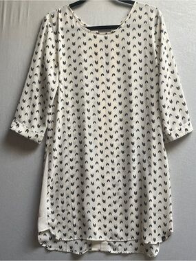Monk & Lou (Plenty) Cream Black Leaf Print Semi Sheer Tunic Dress Size S